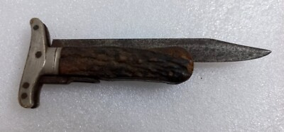#ad Vintage Old Rare Stage Horn Hilt Iron Blade Hunting Lock Back Work Folding Knife $342.30