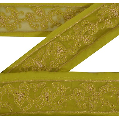 #ad Sanskriti Vintage Sari Border Craft Green Trim Hand Embroidered Decor Zari Lace $8.75