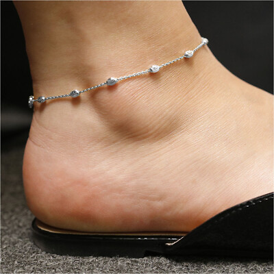 #ad Italian .925 Sterling Silver 3mm Diamond Cut Station Oval Moon Anklet 9quot; and 10quot; $9.99