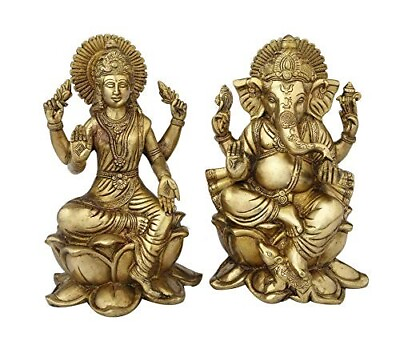 #ad Brass Lord Ganesha Laxmi Statue Ganpati Lakshmi Hindu God 9.5quot; Figurine 17.63lbs $332.00