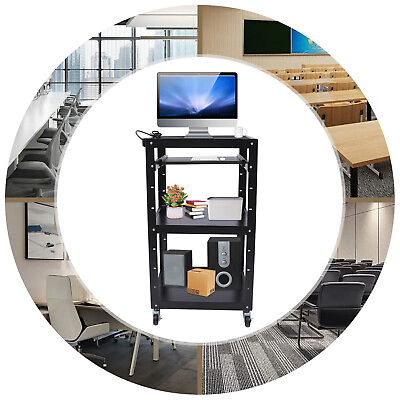 #ad Rolling Standing Desk Projector Cart on Wheels Office Trolley Adjustable Shelf $129.67