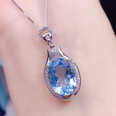 #ad NEW Luxury Handmade Women Jewelry Girls Gifts Oval Topaz Gems Necklace Pendants $6.99
