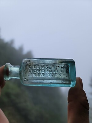 #ad Old Aqua Miniature New York Hair Dye Bottle◇Antique Sample Size Type Bottle $68.00