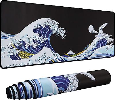 #ad Large Gaming Mouse Pad Sea Wave Full Desk Japanese Mousepad Extended Non Slip $26.86