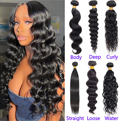#ad 10A Human Hair Bundles Straight Body Wave Loose Deep Curly Water Wave Remy Hair $80.30