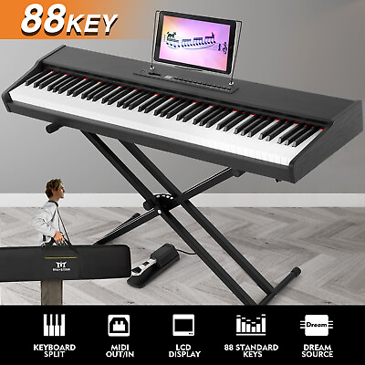 #ad 88Key Full Size Semi Weighted Digital Piano Electronic Keyboard StandPedalBlack $190.99