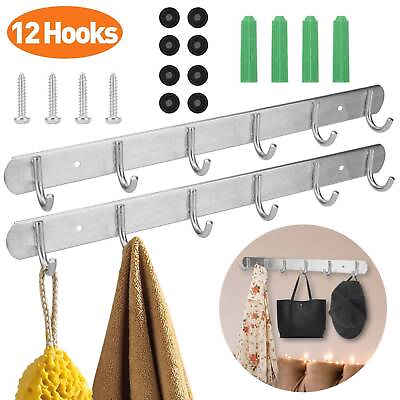 #ad 12 6 Hook Wall Mount Key Bag Towel Rack Hanger Holder Coat Robe Hat Clothes Rack $11.98