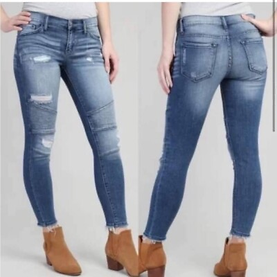 #ad Kancan Womens Jeans Size 7 7 27 Estilo Skinny Distressed Mid Rise Raw Hem Denim $35.00