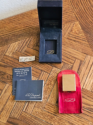 #ad Vintage S.T. DUPONT 20 Mic. Gold Diamond Pattern Lighter and Box Papers $225.00
