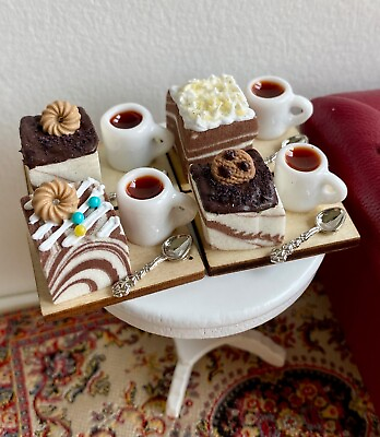 #ad miniature 1:12 chocolate cake coffee set food dollhouse tray $7.29