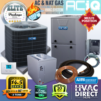 #ad 3 Ton 14.5 SEER2 Ducted Split Central Air amp; 80K BTU 96% Gas Furnace AC System $3885.50