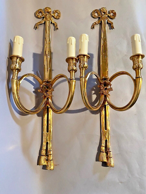#ad Pair of Elegant French Louis XVI Bronze Sconces Wall Lamps $1125.00