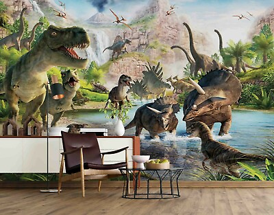 #ad 3D Jurassic Park Dinosaur Wallpaper Wall Mural Removable Self adhesive Sticker 0 AU $277.91