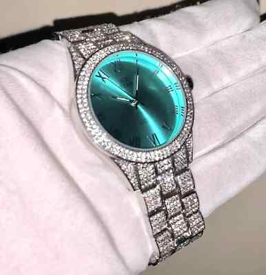 #ad TEAL BLUE COLOR WATCH FULLY ICED METAL BAND HIP HOP STYLE RAPPER#x27;S LAB DIAMOND $27.99