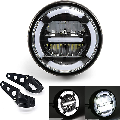 #ad 7 Inch Motorcycle LED Headlight with Mounting Brackets round Halo Head Light wi $44.00