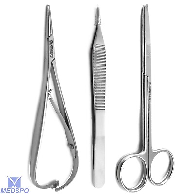 #ad Dental Dressing Mathieu Needle Holder Surgical Suture Scissors Instruments Kit $21.49
