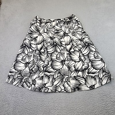 #ad Style amp; Co Women Skirt Size 12 Black White Floral MIDI 100% Linen Pleated A line $15.82