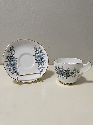 #ad Vintage Mid Century Royal Grafton Bone China Tea Cup Saucer Blue Climbing Roses $25.00