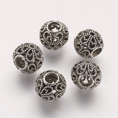 #ad 10 Pcs Round Antique Silver Tibetan Style Alloy European Beads 12x10mm Hole 5mm $7.26