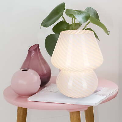 #ad 8quot; Glass Mushroom Lamp White Stripe Glossy Finish Lamps Lighting $24.94