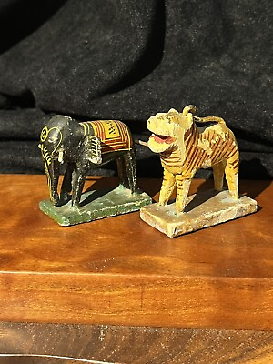 #ad Antique Asian Carved Animal Figures Painted Elephant amp; Tiger $29.95