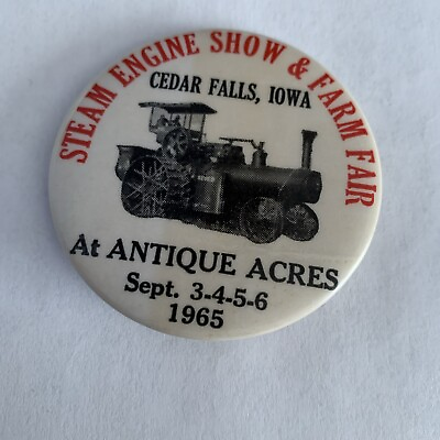 #ad Vtg 1965 Antique Acres Cedar Falls IA Button Pin $10.00