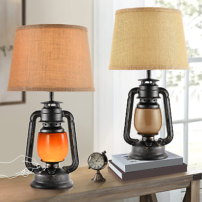 #ad Rustic Lantern Table Lamps for Living Room Set of 2 20quot; Farmhouse Vintage Bedro $96.99