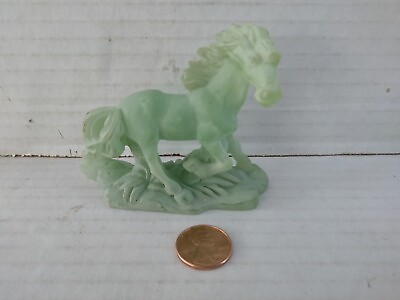 #ad Jade Green Glass Horse Trotting Figurine Home Decor 3quot; H x 3quot; L $13.90