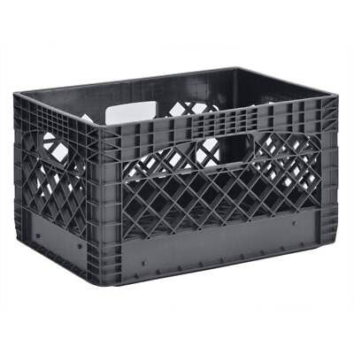 #ad 24QT Plastic Heavy Duty Milk Crate for Household Storage Black $11.10