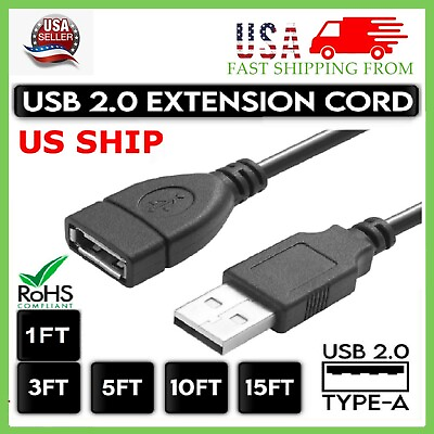 #ad High Speed USB to USB Extension Cable USB 2.0 Adapter Extender Cord Male Female $3.77
