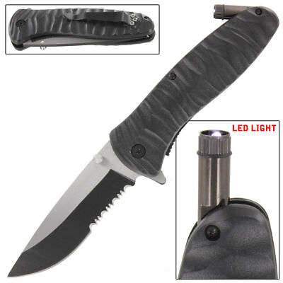 #ad Emergency Code Black Folding Knife with LED Flashlight Assisted Pocket Blade $9.39