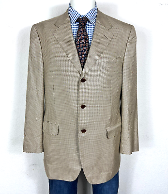 #ad Trussini Sport Coat Jacket Cashmere Silk Wool Gold Houndstooth Men#x27;s 42L $29.74