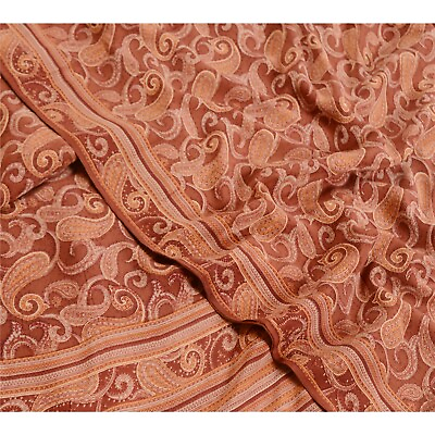 #ad Sanskriti Vintage Sarees Dark Brown Pure Crepe Silk Printed Sari Craft Fabric $38.00
