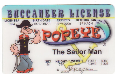 #ad POPEYE of Popeye the SAILOR MAN collectors card Identification ID Card $8.96