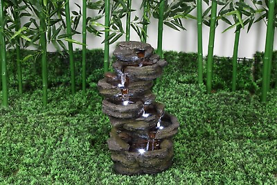 #ad Indoor Outdoor Fountain Multi level Rocks W LED 18 in H Home Garden Decor $122.87