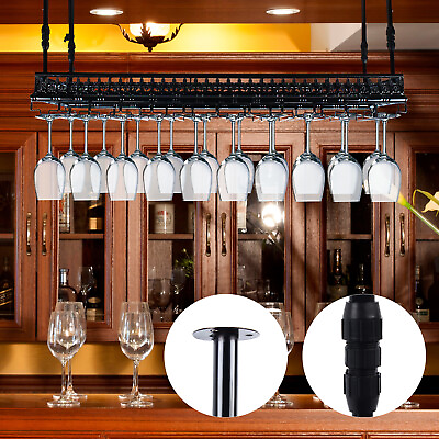 #ad Retro Hanging Wine Rack 48 Glass Holder Shelf Adjustable Metal Ceiling Bar Wine $125.00