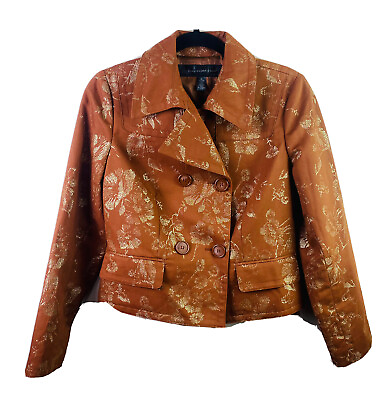 #ad Apostrophe Brown and Gold Floral Embellished Blazer Jacket Size 2 $24.99