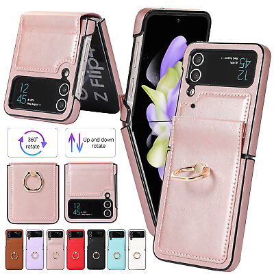 #ad For Samsung Galaxy Z Flip5 4 3 5G WOMEN 360° Rotate Ring Stand Leather Fold Case $12.35