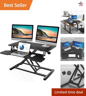 #ad 32quot; Wide Sit to Stand Desk Dual Monitor Riser Adjustable Workstation $279.99