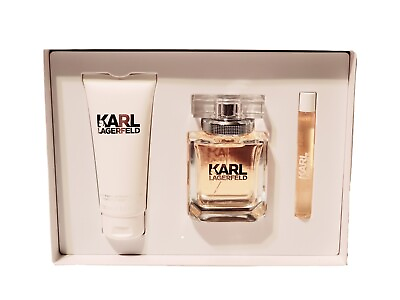 #ad Karl Lagerfeld 3 Pc Set 2.8oz EDP Spray 3.3oz Body Lotion Mini New In Box $90.00