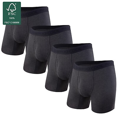 #ad BAMBOO COOL Men#x27;s Boxer Briefs 4 Pack Black Bamboo Soft Lightweight Underwear $35.99