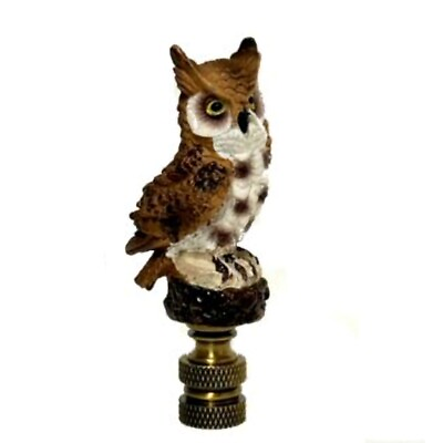 #ad COLORFUL OWL LAMP SHADE FINIAL ANTIQUE BRASS BASE FINIAL THREAD #103 $11.90