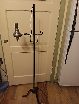 #ad #ad Rare 1900#x27;s Wrought Iron ANTIQUE Standing Tripod Floor Lamp Adjustable Light Old $795.00