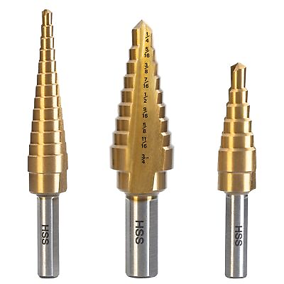 #ad 3PC Step Drill Bit Set High Speed Steel Spiral Grooved Step Drill Bit for She... $19.74