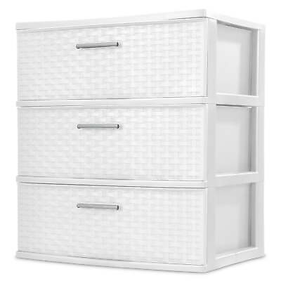 #ad White 3 Drawer Plastic Weave Tower Home Bedroom Storage Organizer Cabinet $32.32