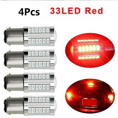 #ad 4pcs set Canbus Rear Brake Light Bulb DRL Lamp BAY 15D 1157 33LED Red Replaces $12.08