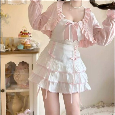 #ad Japanese women Lolita Harajuku Bandage Pleated Skirt High Waist kawaii Skirt $30.68