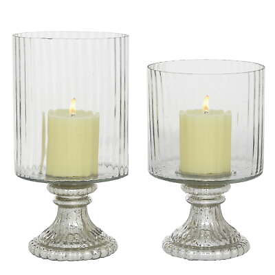 #ad 2 Slot Silver Glass Hurricane Lamp Set of 2with Felt or Rubber BaseEasy Clean $24.38