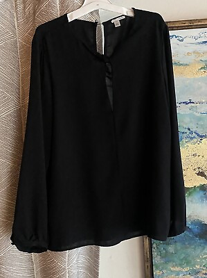 #ad Halogen Black Blouse Top Pullover Round Neck Long Sleeve Women#x27;s Size Large $20.00