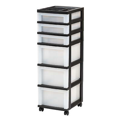 #ad Clear Black 6 Drawer Plastic Storage Cart with Organizer Top and Wheels $30.74